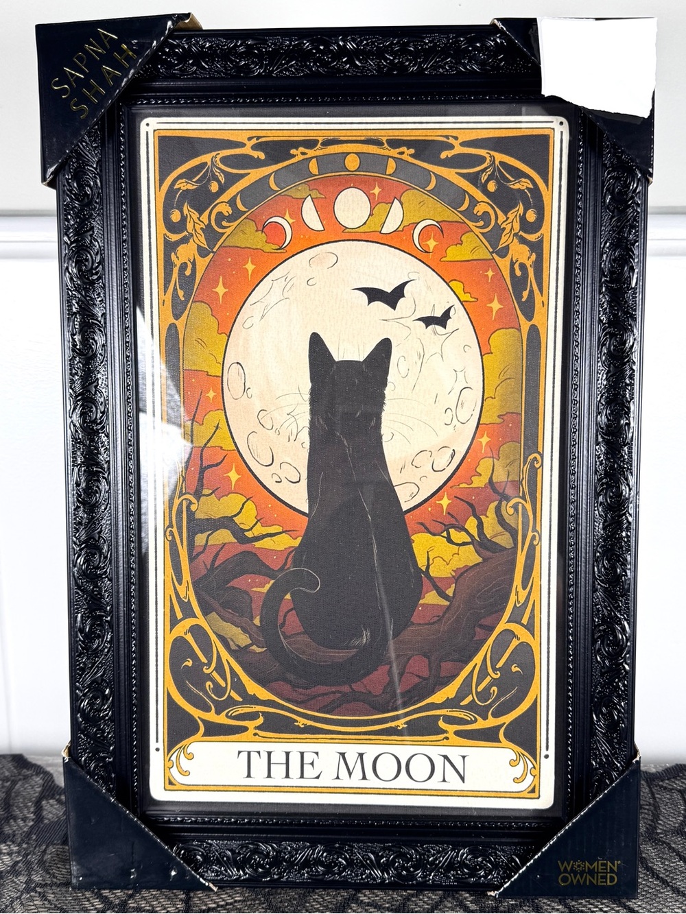 NEW Sapna Shah The Moon Black Cat Halloween Picture